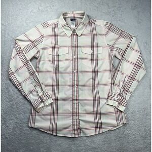 Patagonia Long Sleeved Overcast Shirt Womens 6 Beige Plaid Outdoors Hiking